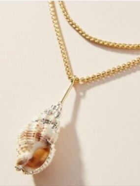 Free People Gold Shell Pendant Layered Necklace